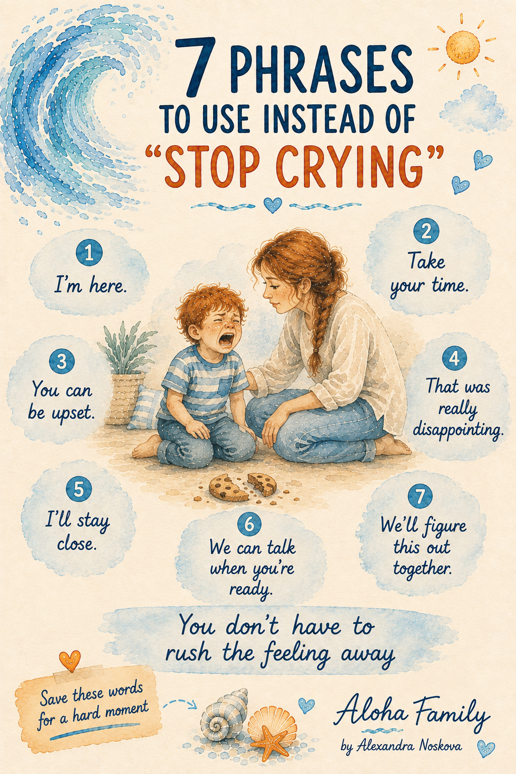 Illustrated guide: 7 phrases to use instead of 'stop crying', Aloha Family